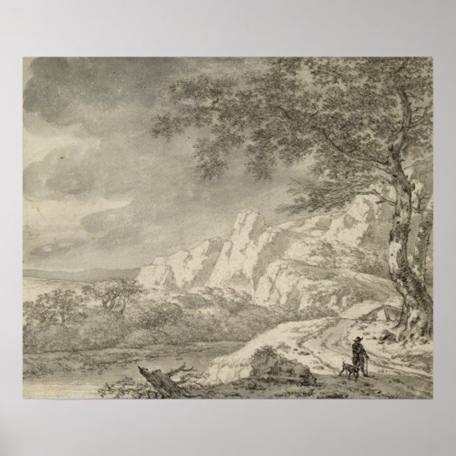 Mountainous Landscape with a Hiker Poster (Front)