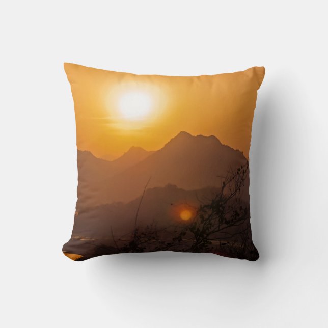 Mountainous Laos Sunset Cushion (Front)