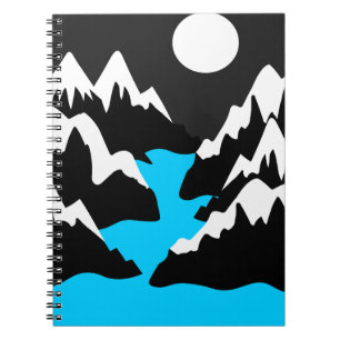 Mountainous ranges with flowing river night ocean notebook