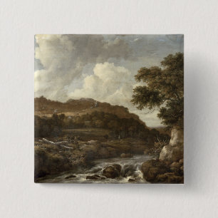 Mountainous Wooded Landscape with a Torrent 15 Cm Square Badge