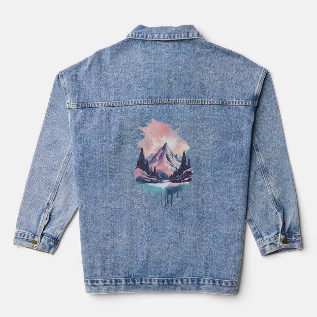Mountains 11 waterfall, gift, hills, sun denim jacket (Back)
