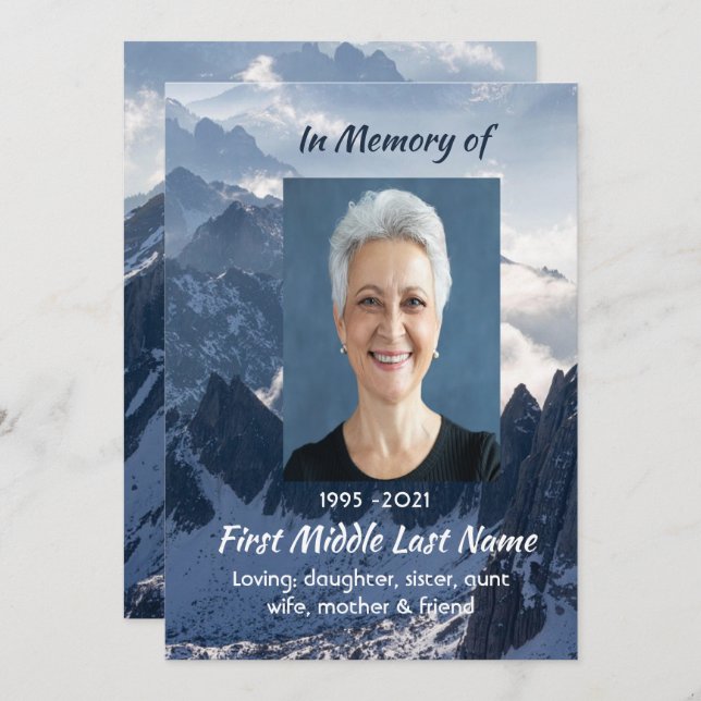 Mountains Alpine Memorial Keepsake Invitation (Front/Back)