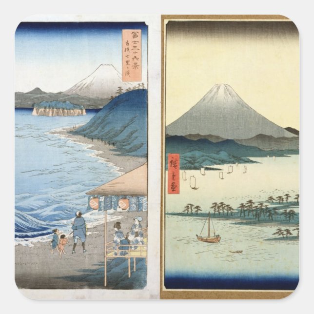 Mountains and coastline square sticker (Front)