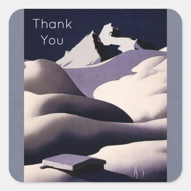 Mountains And Hills of Snow in Winter Thank You Square Sticker (Front)