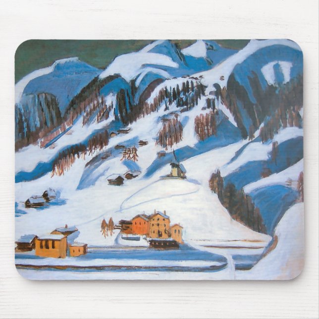 Mountains and Houses in the Snow, Winter Landscape Mouse Pad (Front)