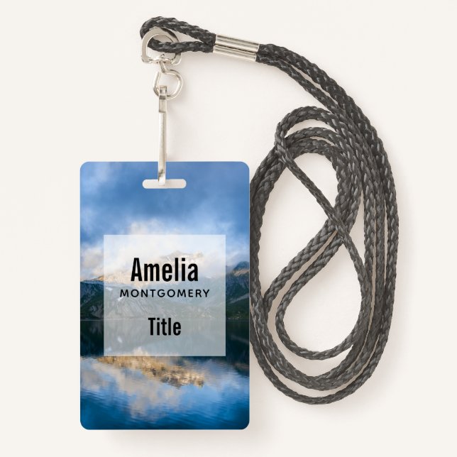 Mountains and Lake Scenic Nature Photo ID Badge (Front with Lanyard)
