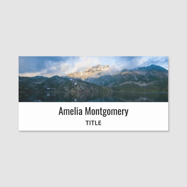 Mountains and Lake Scenic Nature Photo Name Tag (Front)