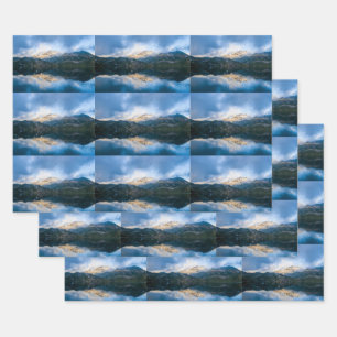 Mountains and Lake Scenic Nature Photo Pattern Wrapping Paper Sheet