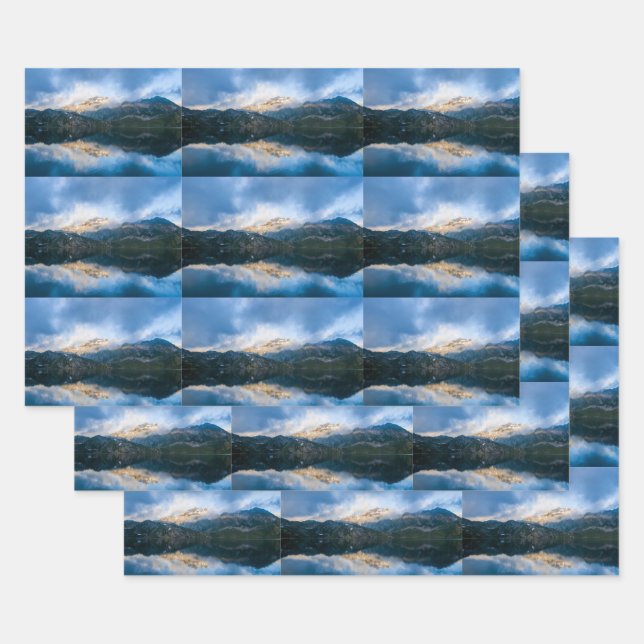 Mountains and Lake Scenic Nature Photo Pattern Wrapping Paper Sheet (Set)