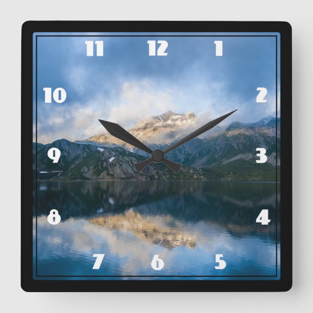 Mountains and Lake Scenic Nature Photo Square Wall Clock (Front)