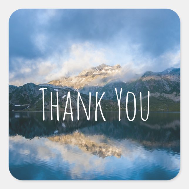 Mountains and Lake Scenic Nature Photo Thank You Square Sticker (Front)