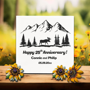Mountains and Moose 25th Wedding Anniversary Napkin