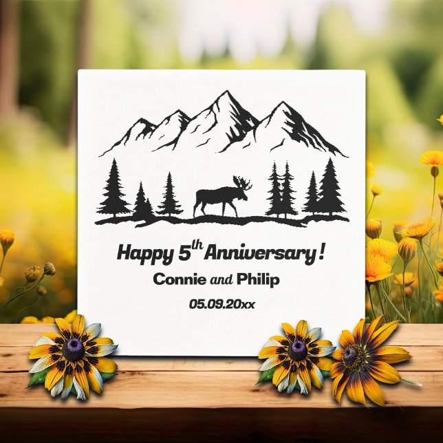 Mountains and Moose 5th Wedding Anniversary Napkin (Creator Uploaded)