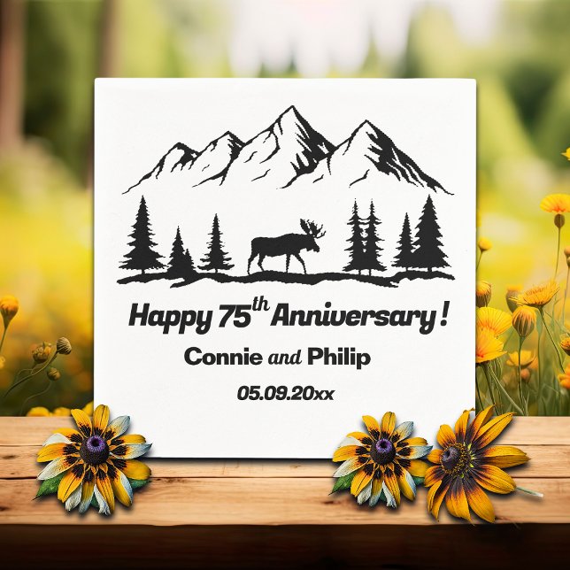 Mountains and Moose 75th Wedding Anniversary Napkin (Creator Uploaded)