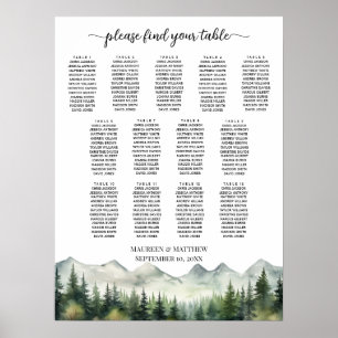 Mountains and Pines 13 Tables Wedding Seating Poster