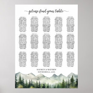 Mountains and Pines 15 Tables Wedding Seating Poster