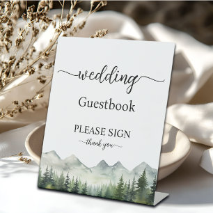 Mountains and Pines Elegant Guest Book Signing Pedestal Sign