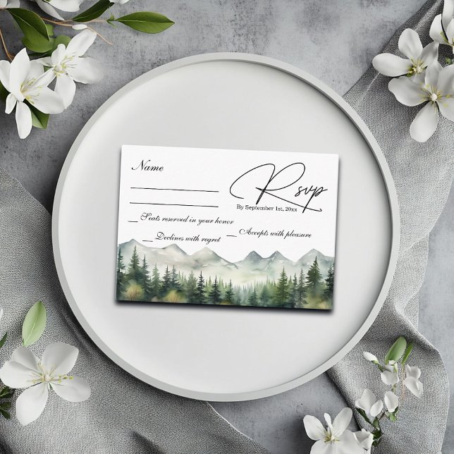 Mountains and Pines Wedding RSVP Card (Creator Uploaded)