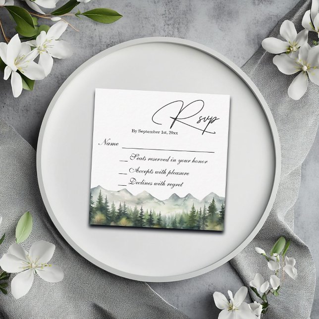 Mountains and Pines Wedding RSVP Card (Creator Uploaded)
