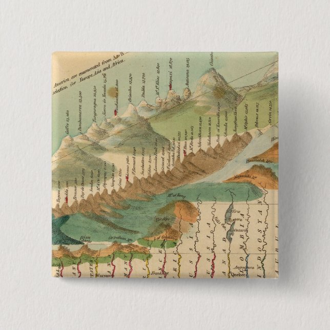 Mountains and Rivers Map 15 Cm Square Badge (Front)