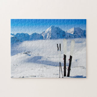 Mountains and ski equipment jigsaw puzzle