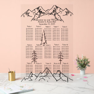 Mountains and Tree Outlines Wedding Seating Chart