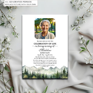Mountains and Trees Celebration Of Life Funeral Invitation