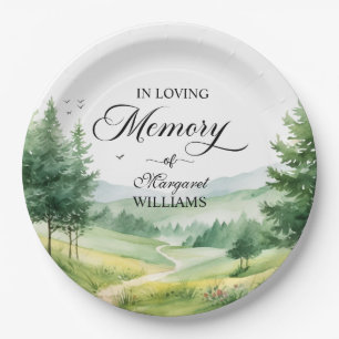 Mountains and Trees Celebration Of Life Funeral Paper Plate