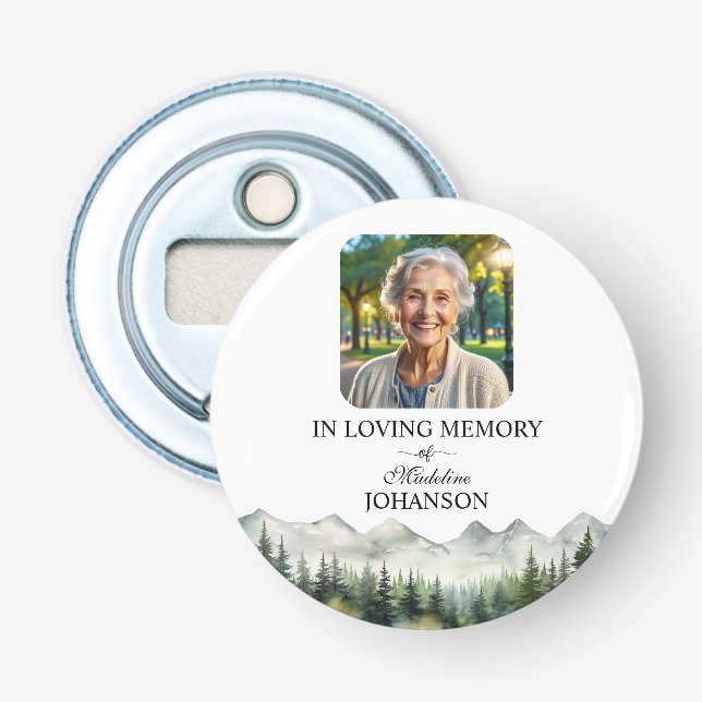Mountains and Trees Celebration Of Life Keepsake Bottle Opener (Front)