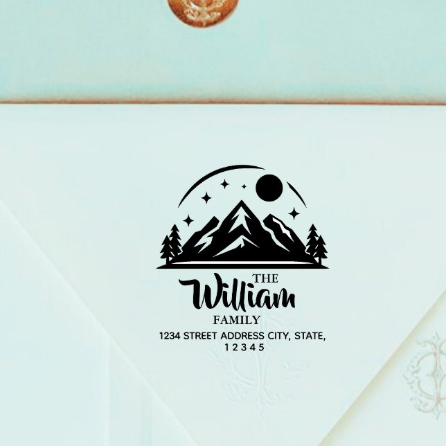 Mountains and Trees Family Name Return Address Rubber Stamp (Creator Uploaded)