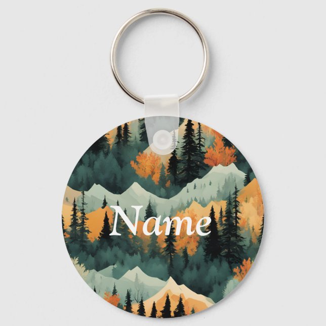 Mountains And Trees Green And Orange  Key Ring (Front)