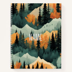 Mountains And Trees Green And Orange Name Notebook