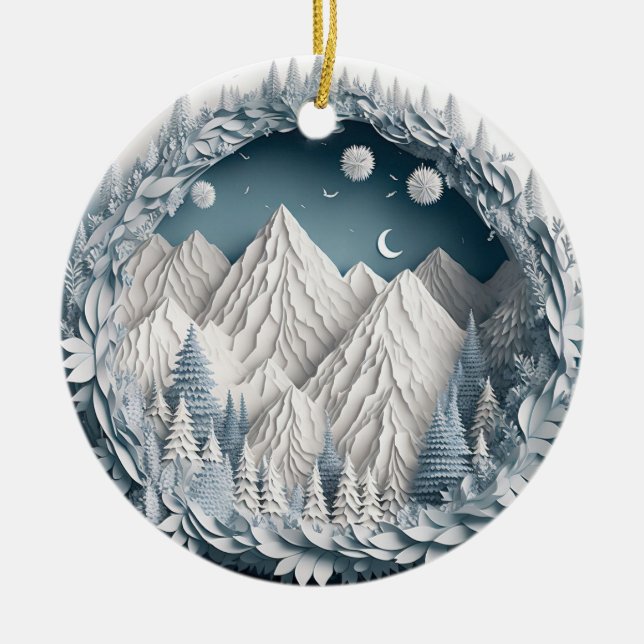 Mountains and Trees Landscape  Ceramic Ornament (Front)