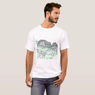 Mountains and Trees Line Drawing Tee Shirts