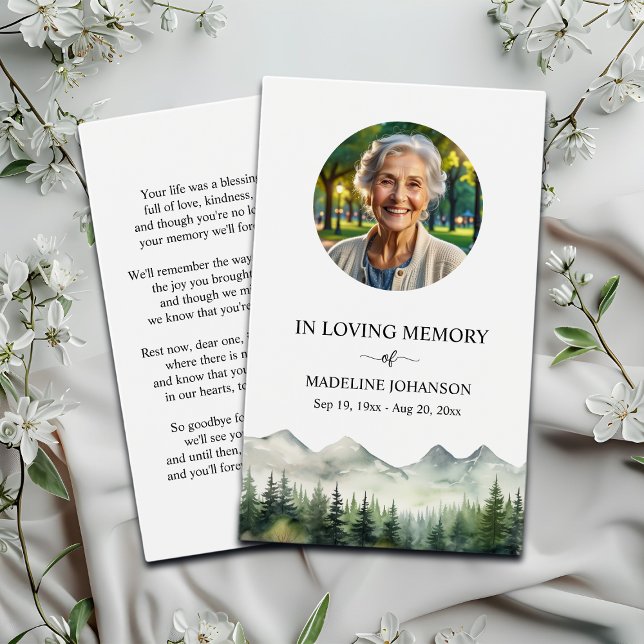 Mountains and Trees Memorial Photo Prayer Card (Creator Uploaded)