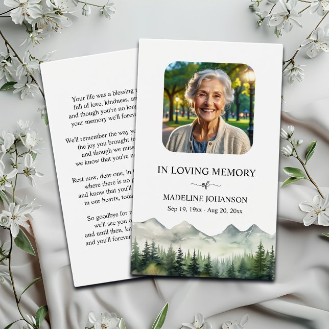 Mountains and Trees Memorial Photo Prayer Card (Creator Uploaded)