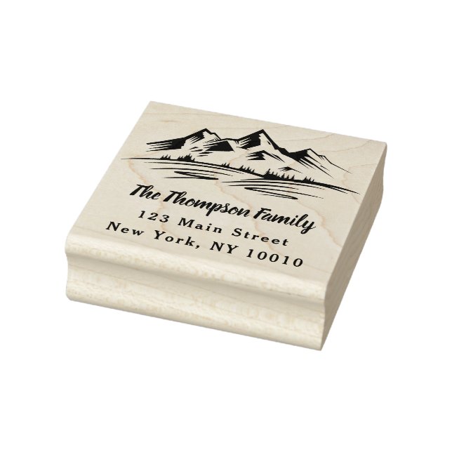 Mountains and Trees Return Address Family Name Rubber Stamp (Stamp)