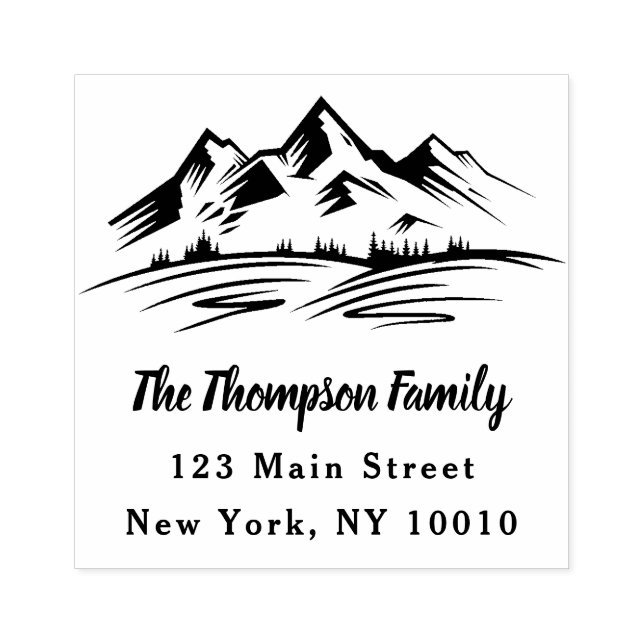 Mountains and Trees Return Address Family Name Rubber Stamp (Imprint)