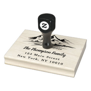 Mountains and Trees Return Address Family Name Rubber Stamp