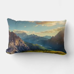 Mountains and Valley at Sunset Lumbar Cushion