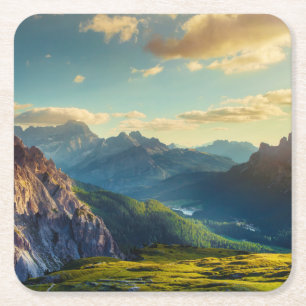 Mountains and Valley at Sunset Square Paper Coaster