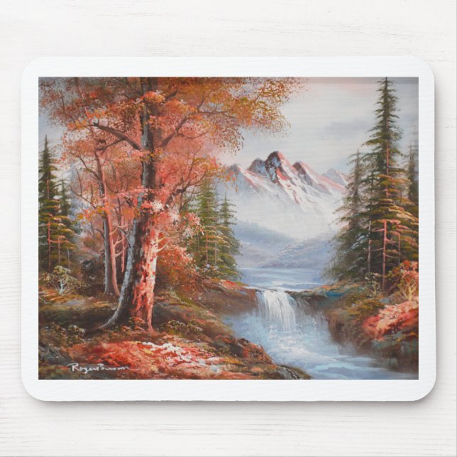 Mountains and waterfall landscape mouse pad (Front)
