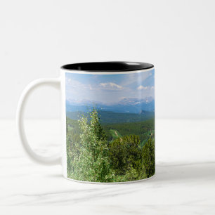 mountains and wooded valleys at golden gate canyon Two-Tone coffee mug