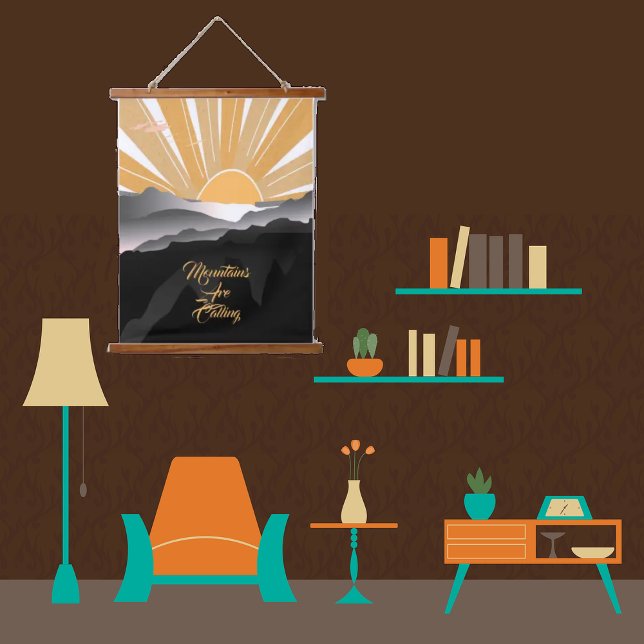 Mountains are Calling Burnt Sienna Sunrise Sunset  Hanging Tapestry (Creator Uploaded)