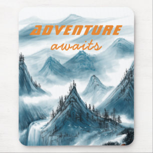Mountains Artistic Painting Inspiring Quote Blue Mouse Pad