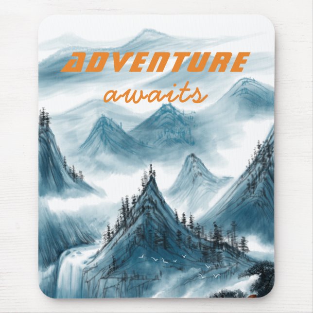 Mountains Artistic Painting Inspiring Quote Blue  Mouse Pad (Front)