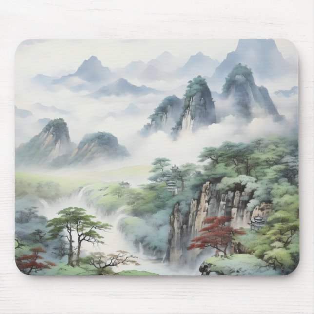 Mountains Asian Painting Mouse Pad (Front)