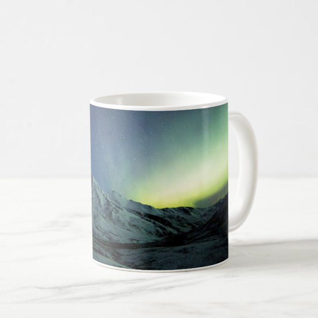 Mountains | Aurora Borealis & Milky Way Alaska Coffee Mug (Front Right)