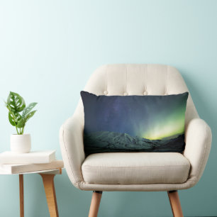 Mountains Aurora Borealis & Milky Way Alaska Lumbar Cushion