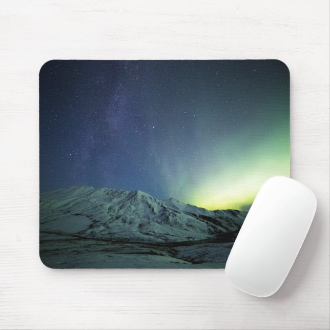 Mountains | Aurora Borealis & Milky Way Alaska Mouse Pad (With Mouse)